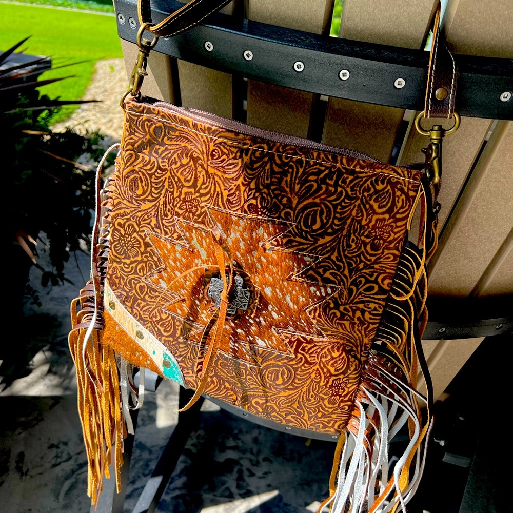 Bhrayna leather and fringe bag